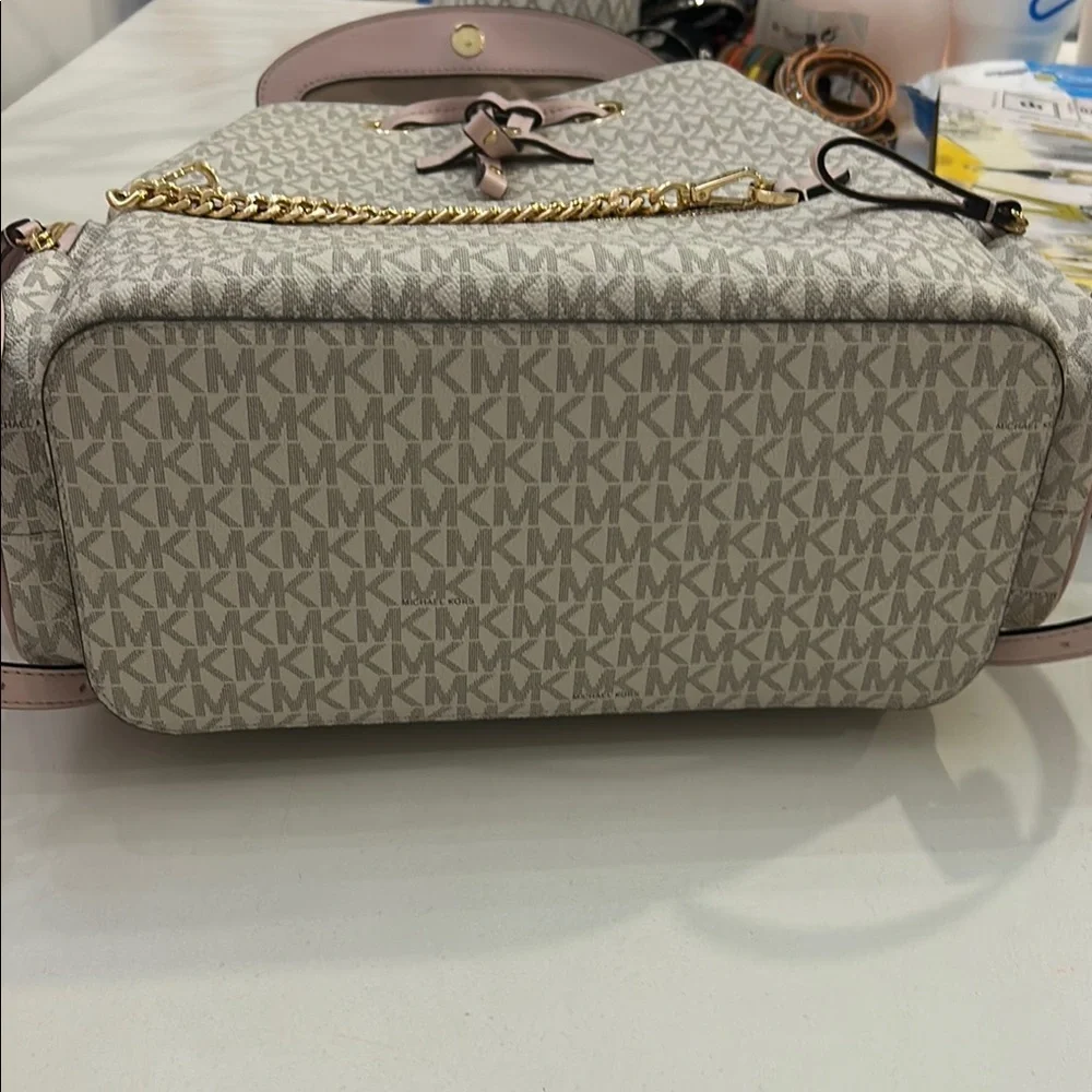 Michael Kors Pink and Beige Signature Logo Backpack